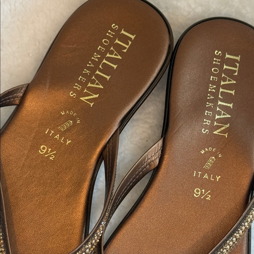 Italian Shoemakers Copper-Bronze Embellished Thong Sandals - Picture 9 of 9